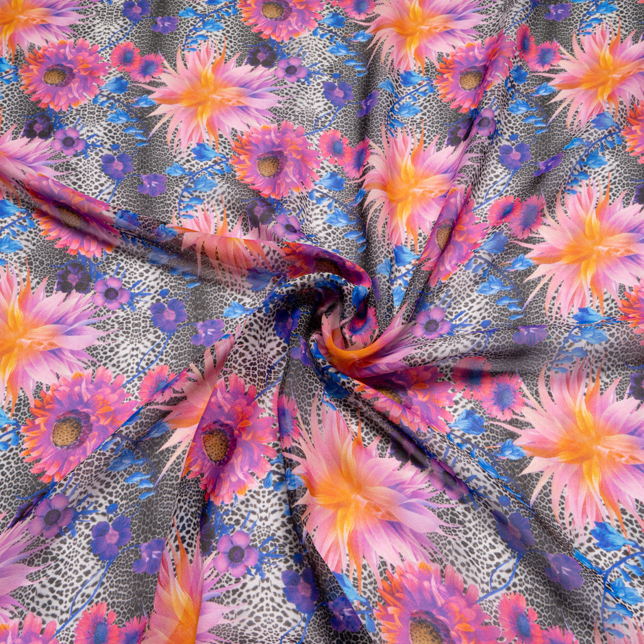 Floral & Leopard Printed Pure Silk Georgette
