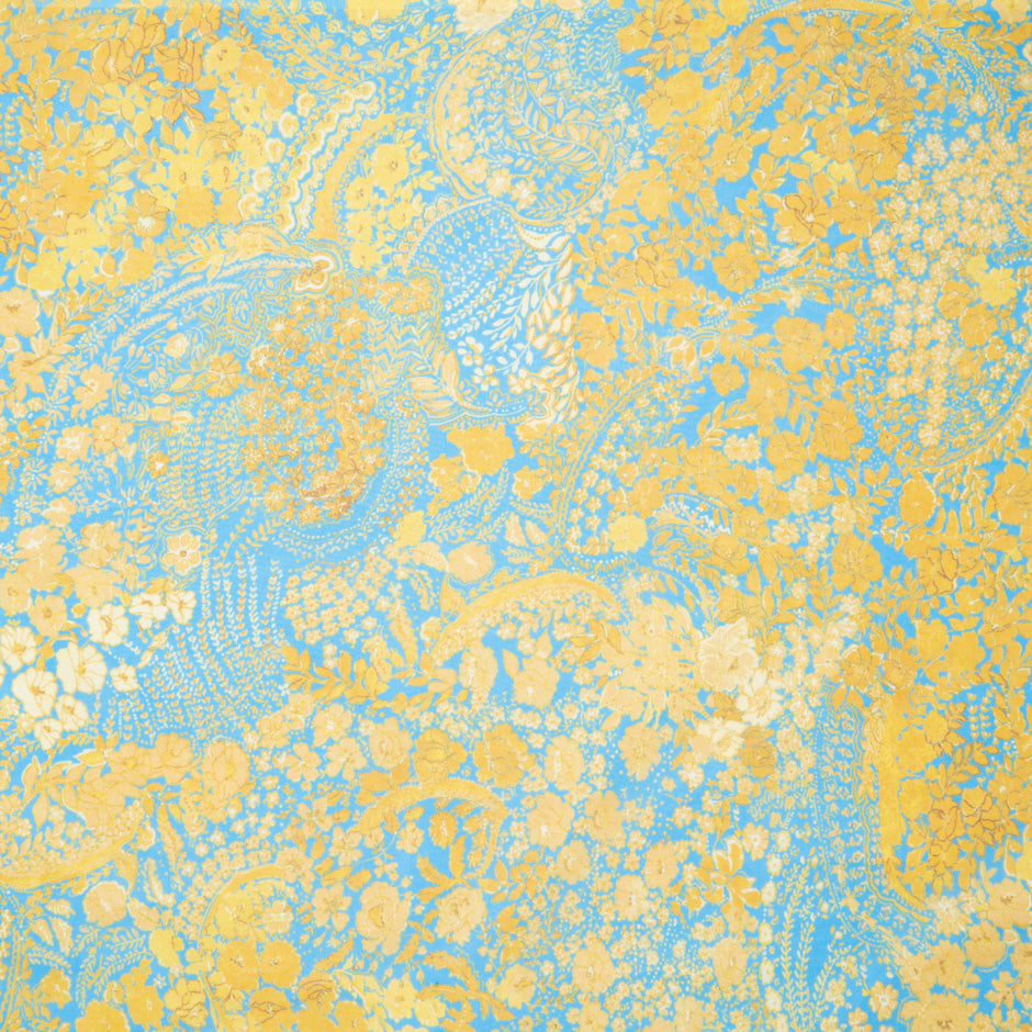 Canary Yellow Floral Printed Blue Silk Georgette (A 2.70m Piece)