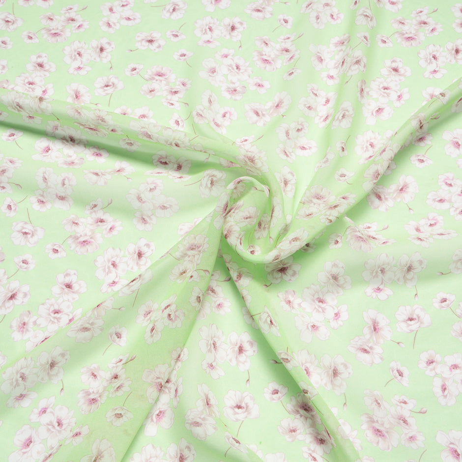 Floral Printed Green Silk Georgette