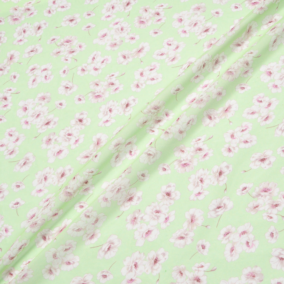 Floral Printed Green Silk Georgette