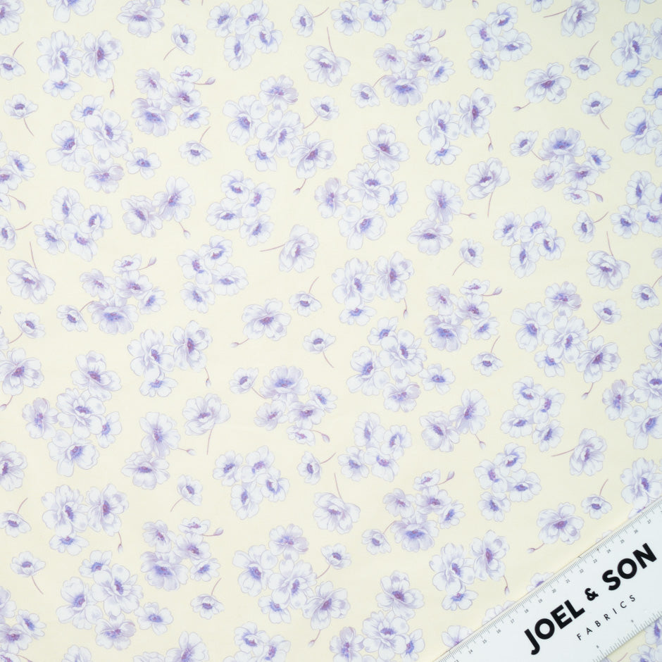 Lavender Floral Printed Lemon Yellow Silk Georgette