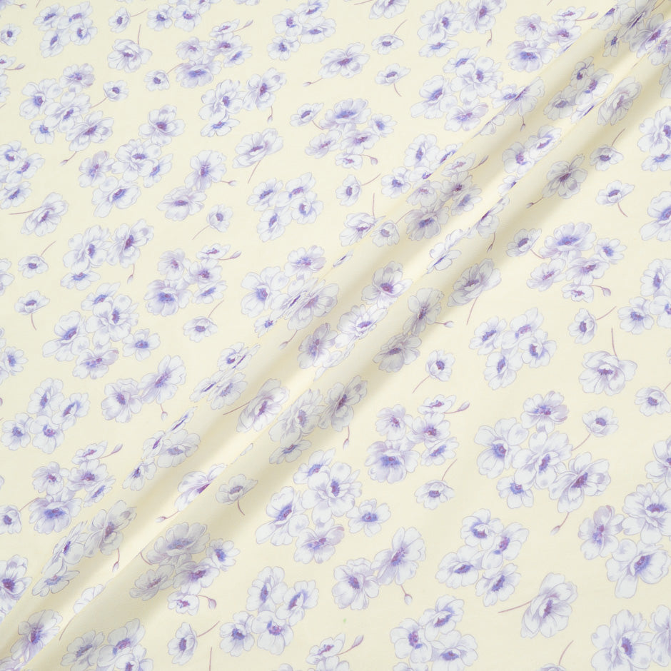 Lavender Floral Printed Lemon Yellow Silk Georgette