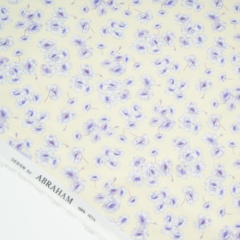 Lavender Floral Printed Lemon Yellow Silk Georgette