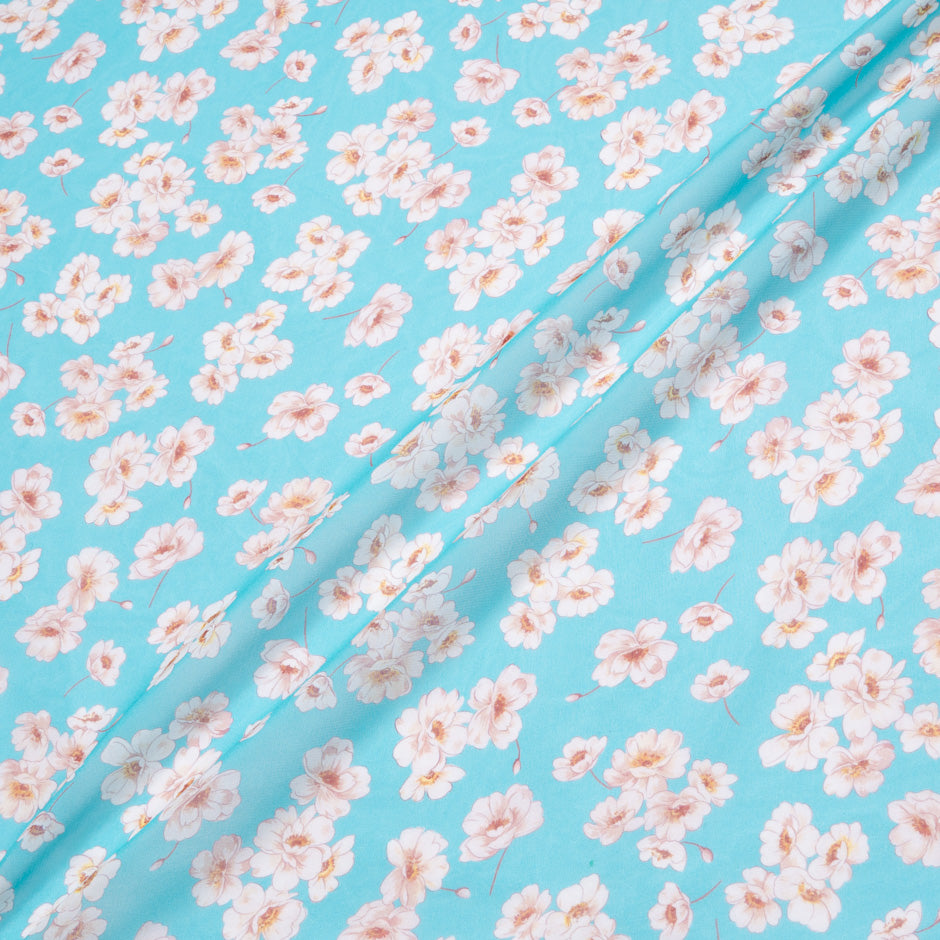 Floral Printed Rich Blue Silk Georgette