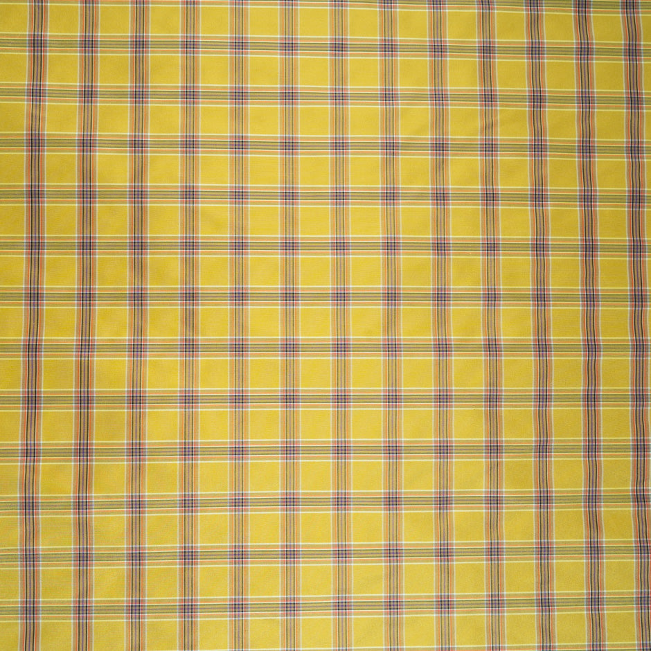 Multi-Coloured Yellow Tartan Pure Silk Taffeta