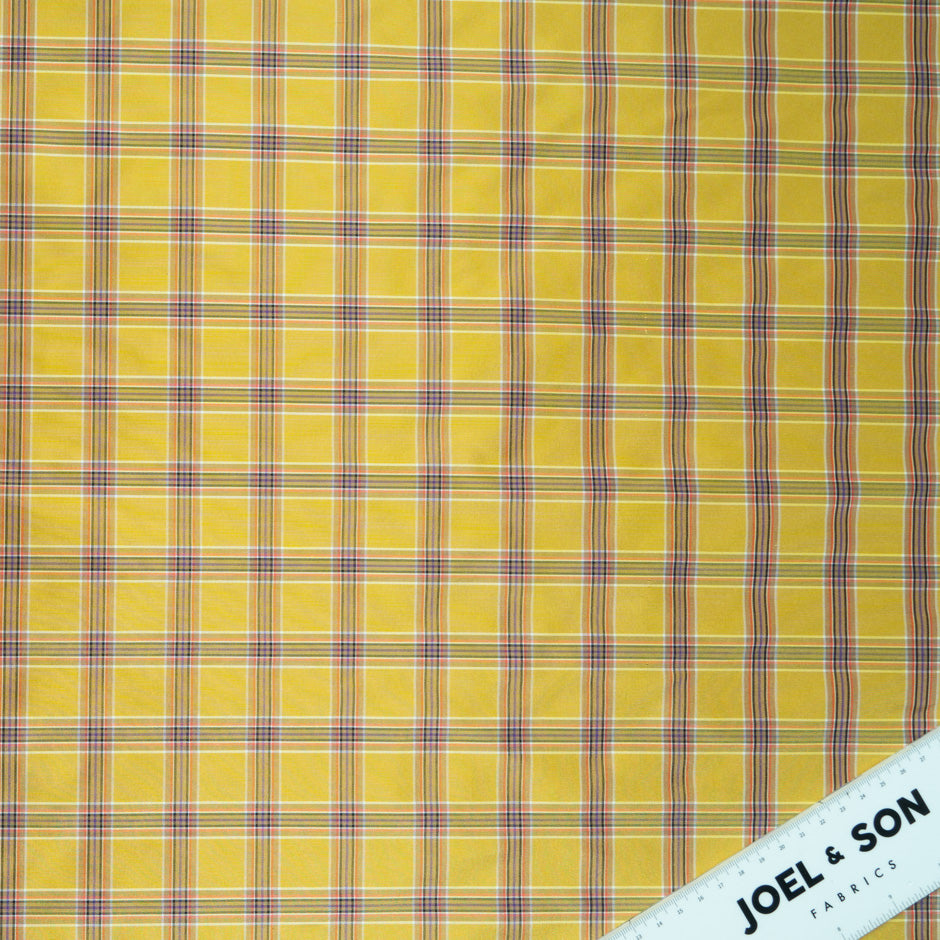 Multi-Coloured Yellow Tartan Pure Silk Taffeta