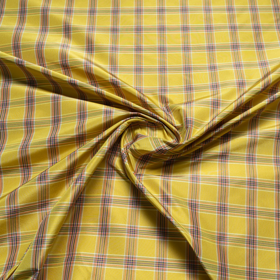 Multi-Coloured Yellow Tartan Pure Silk Taffeta