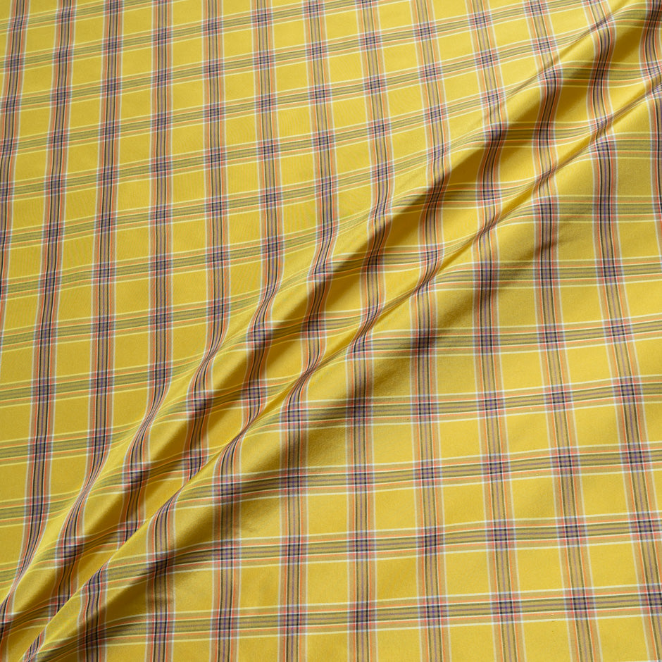 Multi-Coloured Yellow Tartan Pure Silk Taffeta