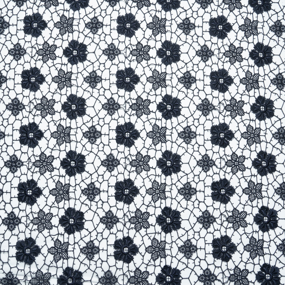 Midnight Blue Delicate Floral Guipure Lace