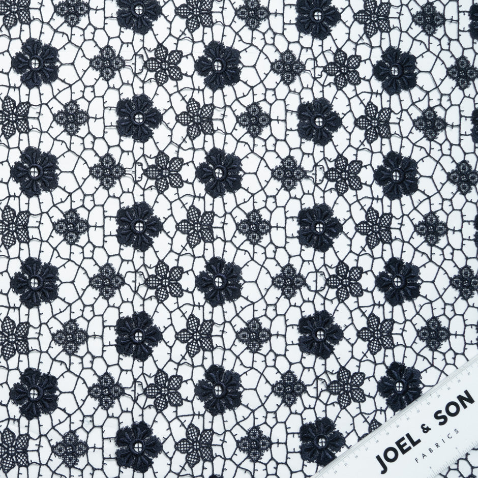 Midnight Blue Delicate Floral Guipure Lace