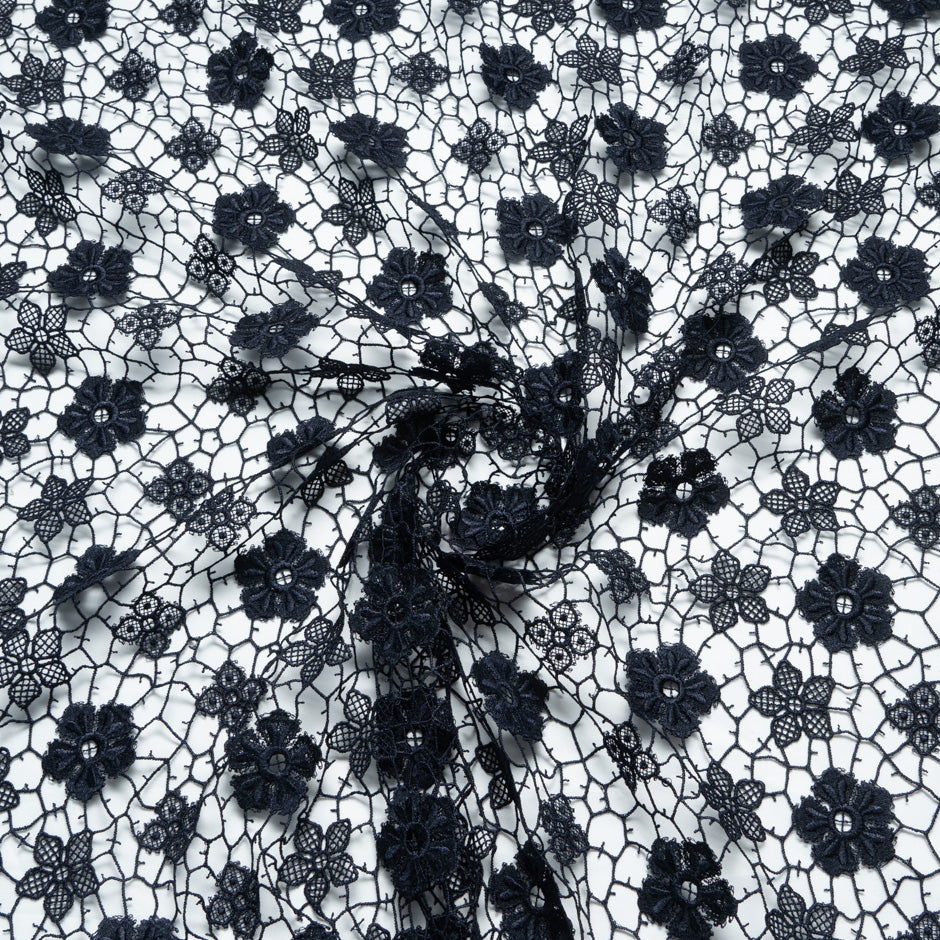 Midnight Blue Delicate Floral Guipure Lace