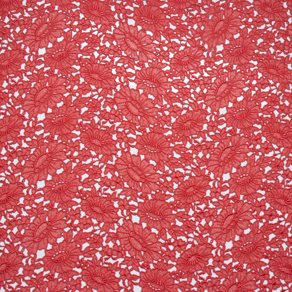 Deep Red Busy Floral Guipure Lace