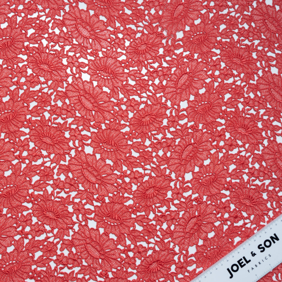 Deep Red Busy Floral Guipure Lace