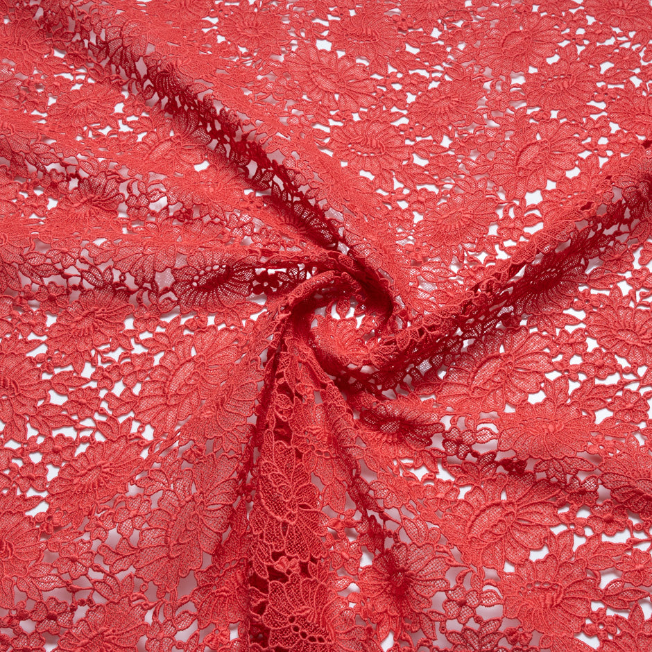 Deep Red Busy Floral Guipure Lace