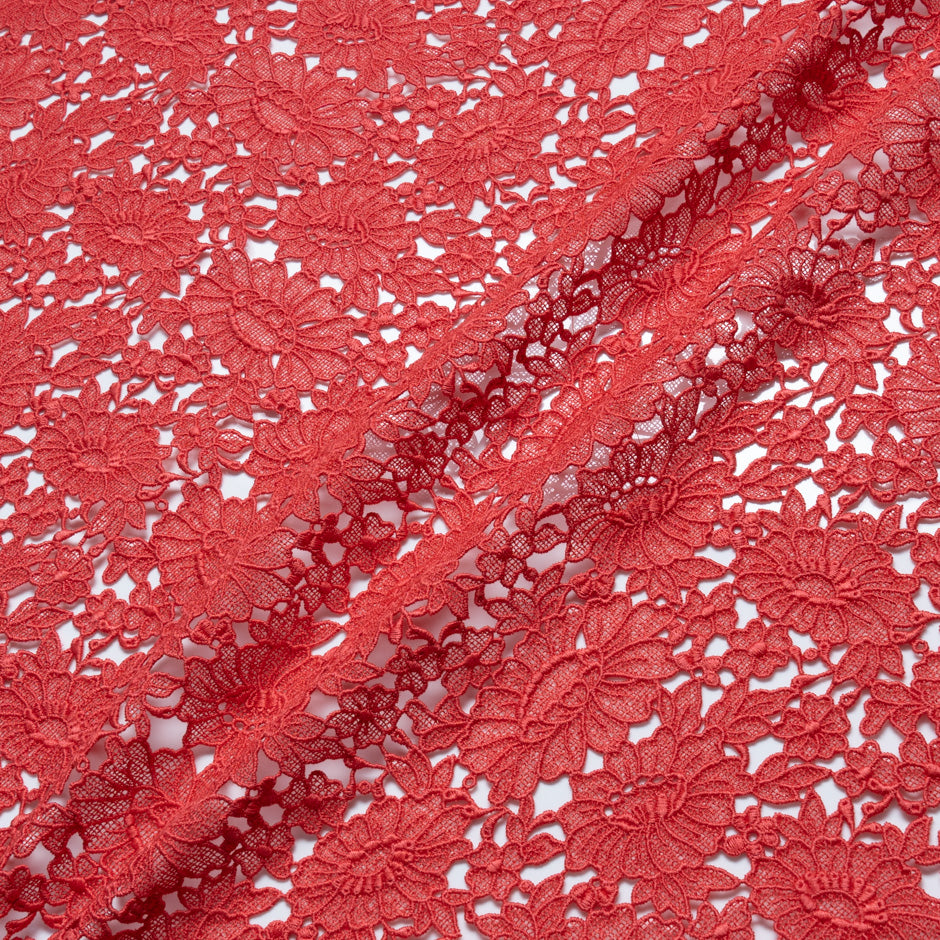 Deep Red Busy Floral Guipure Lace