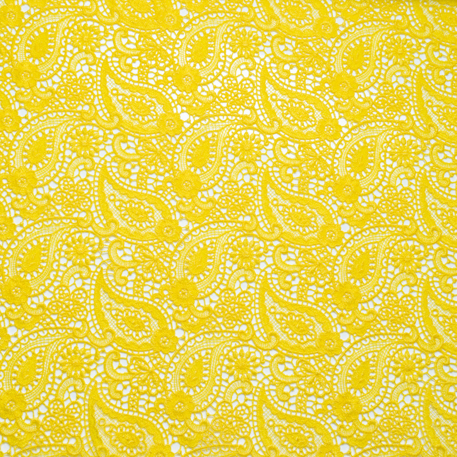 Bright Yellow Paisley & Floral Guipure Lace