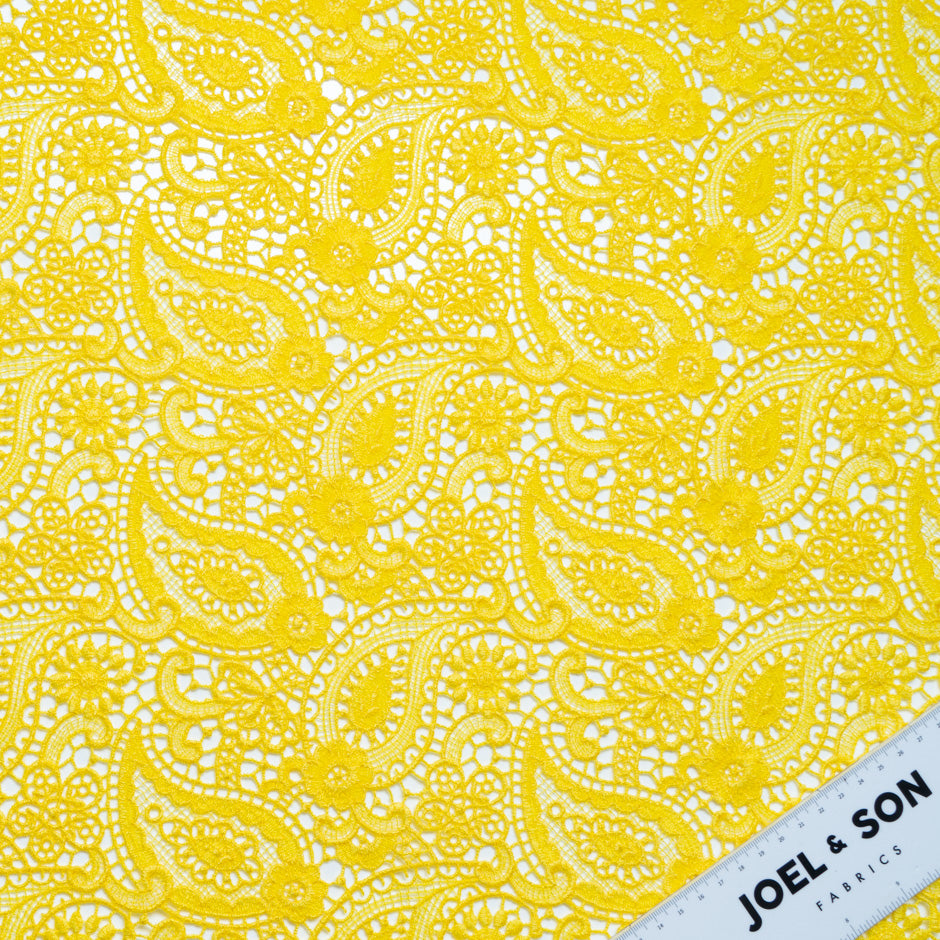 Bright Yellow Paisley & Floral Guipure Lace