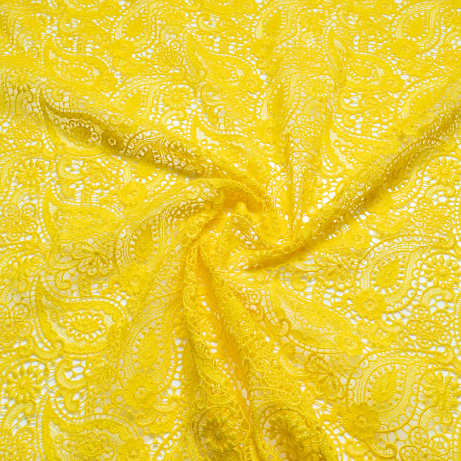 Bright Yellow Paisley & Floral Guipure Lace