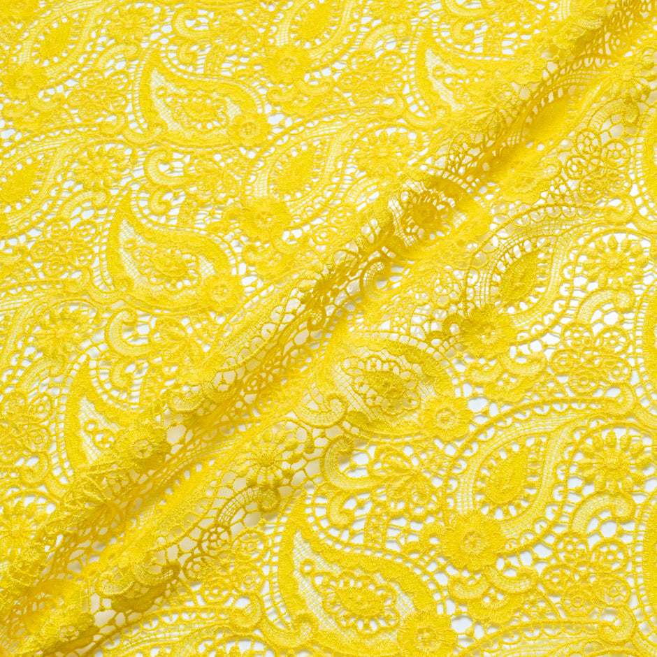 Bright Yellow Paisley & Floral Guipure Lace