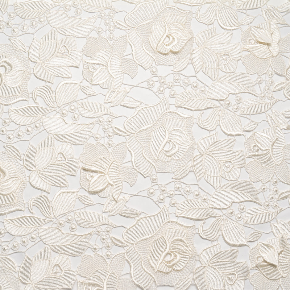 Satin Ivory Floral Guipure Lace
