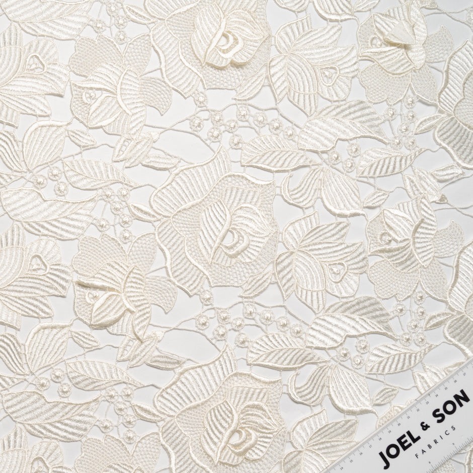 Satin Ivory Floral Guipure Lace