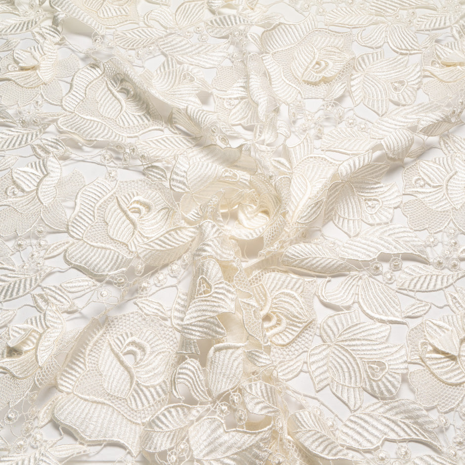 Satin Ivory Floral Guipure Lace