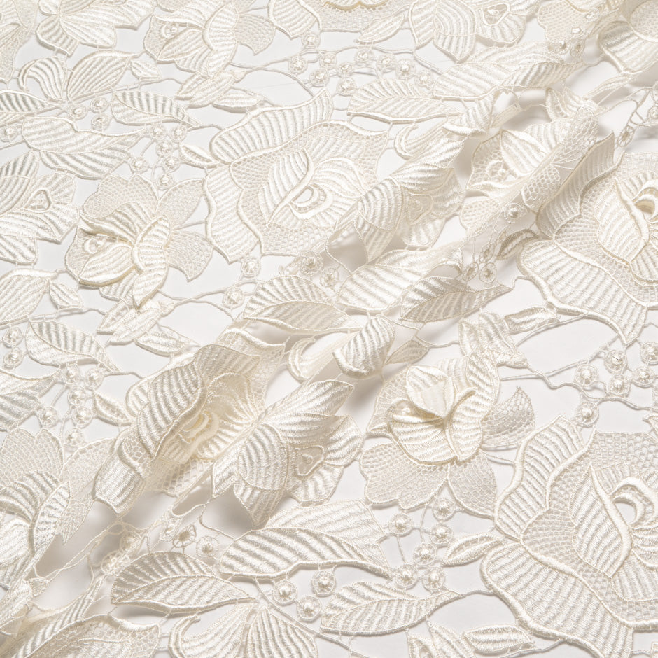 Satin Ivory Floral Guipure Lace