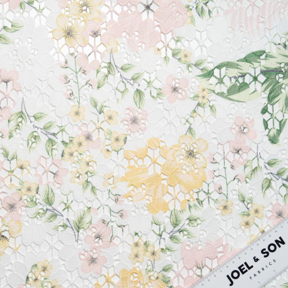 Pastel Floral Printed White Guipure Lace