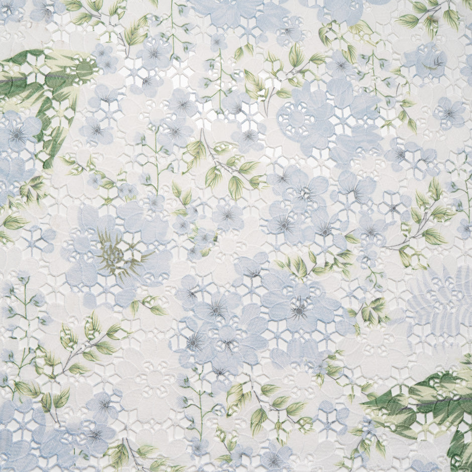 Pale Blue Floral Printed Guipure Lace
