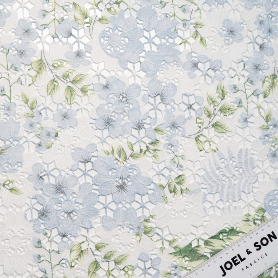 Pale Blue Floral Printed Guipure Lace