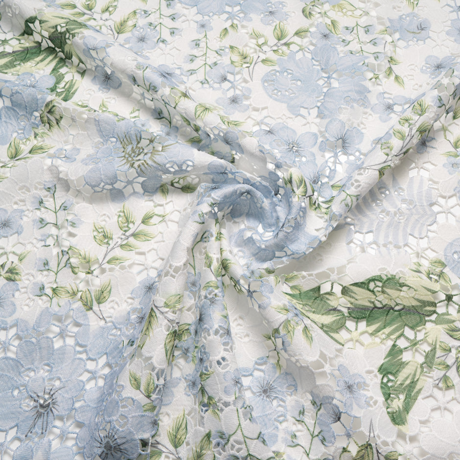 Pale Blue Floral Printed Guipure Lace