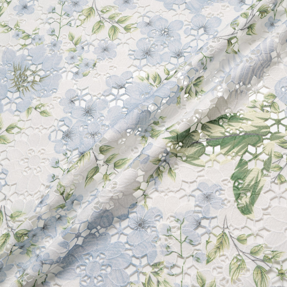 Pale Blue Floral Printed Guipure Lace