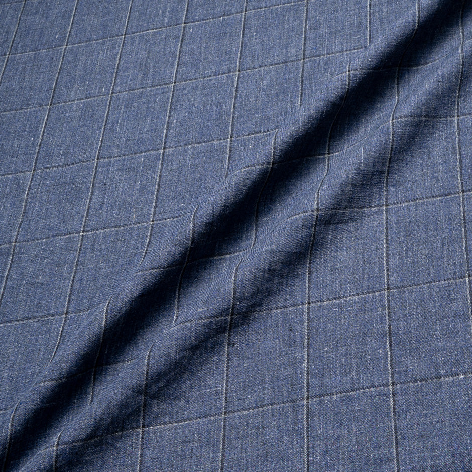 Blue Checkered Pure Linen