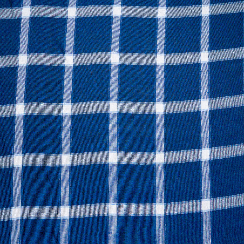 Blue & Ivory Checkered Pure Linen