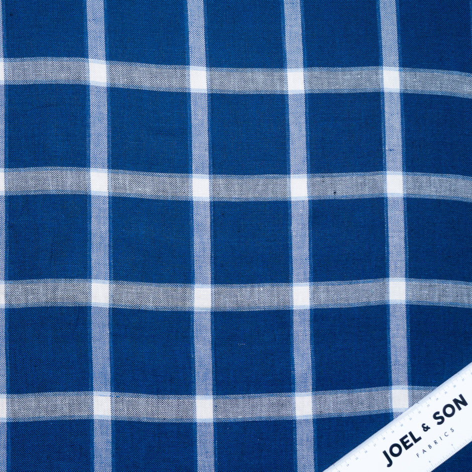 Blue & Ivory Checkered Pure Linen