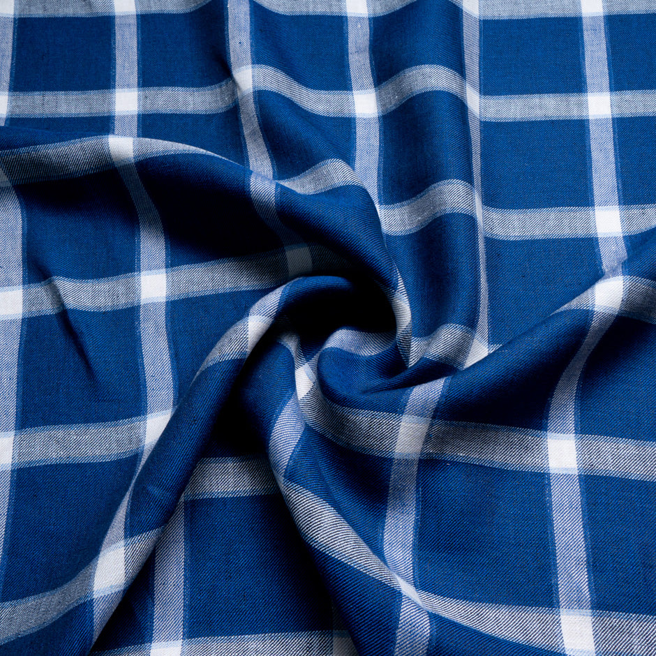 Blue & Ivory Checkered Pure Linen