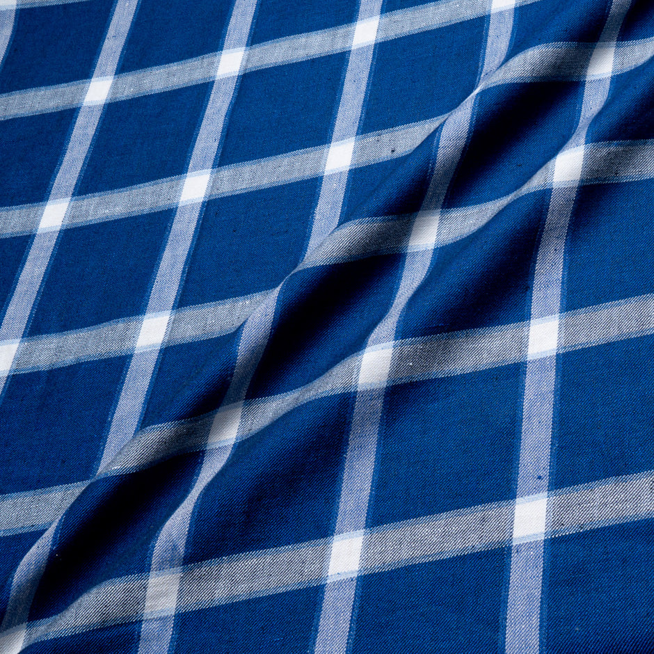 Blue & Ivory Checkered Pure Linen