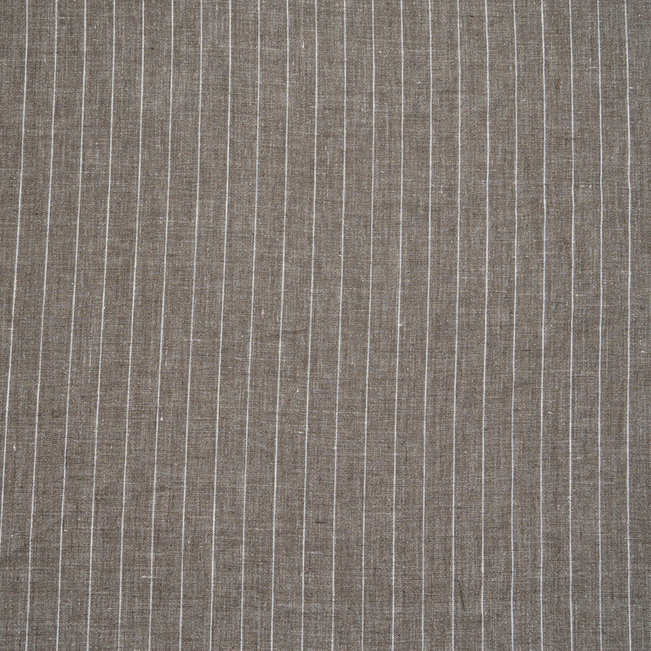 Ivory Striped Mid Brown Pure Linen (A 2.45m Piece)