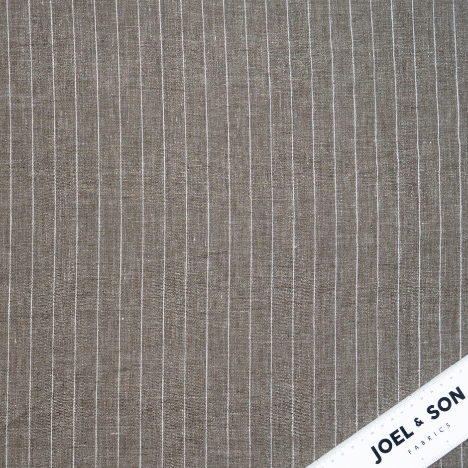 Ivory Striped Mid Brown Pure Linen (A 2.45m Piece)