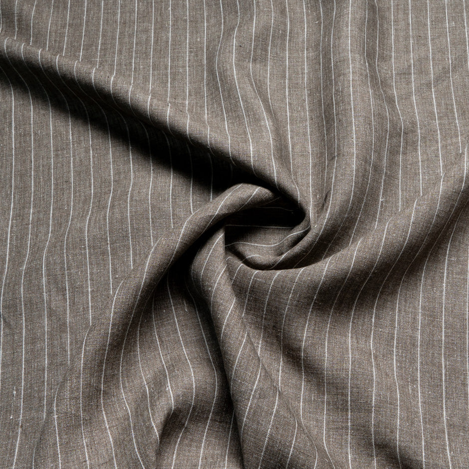 Ivory Striped Mid Brown Pure Linen (A 2.45m Piece)