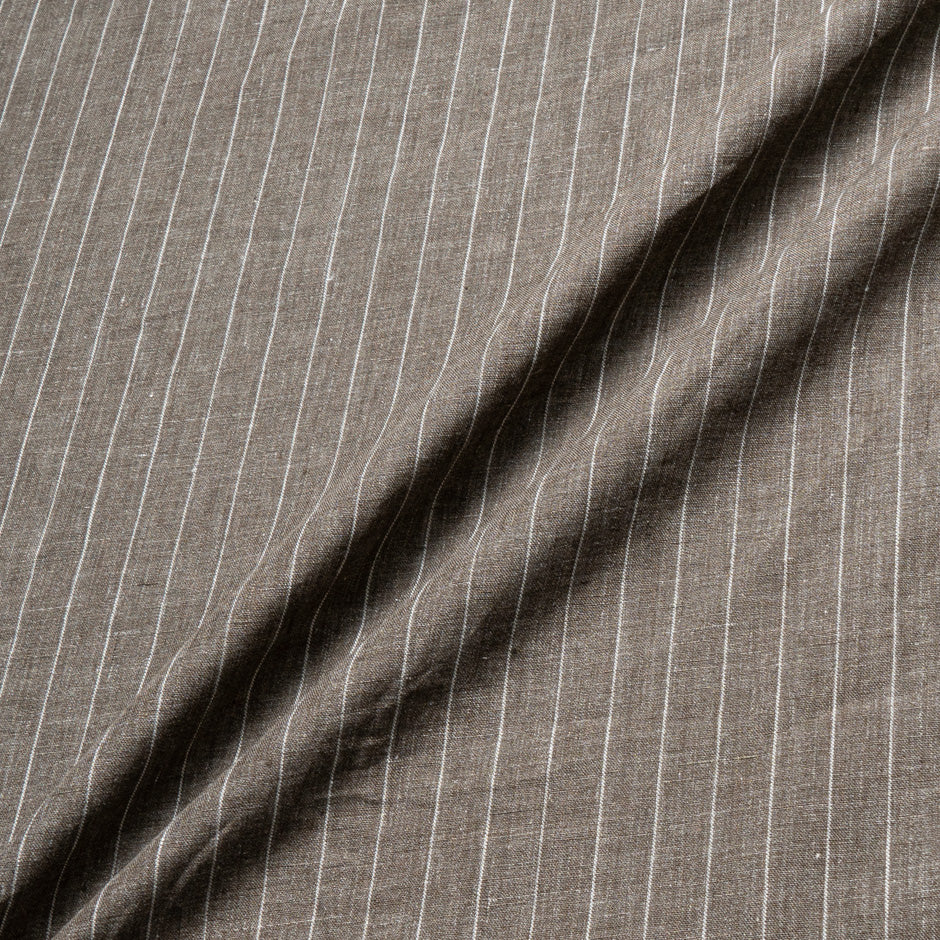 Ivory Striped Mid Brown Pure Linen (A 2.45m Piece)