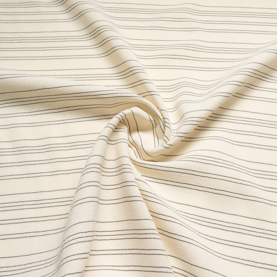 Grey Striped Ivory Double Wool Crêpe