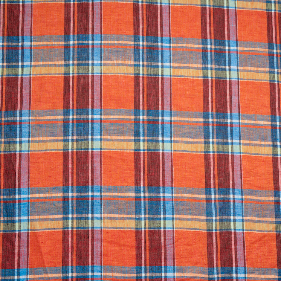 Multi & Orange Checkered Pure Linen