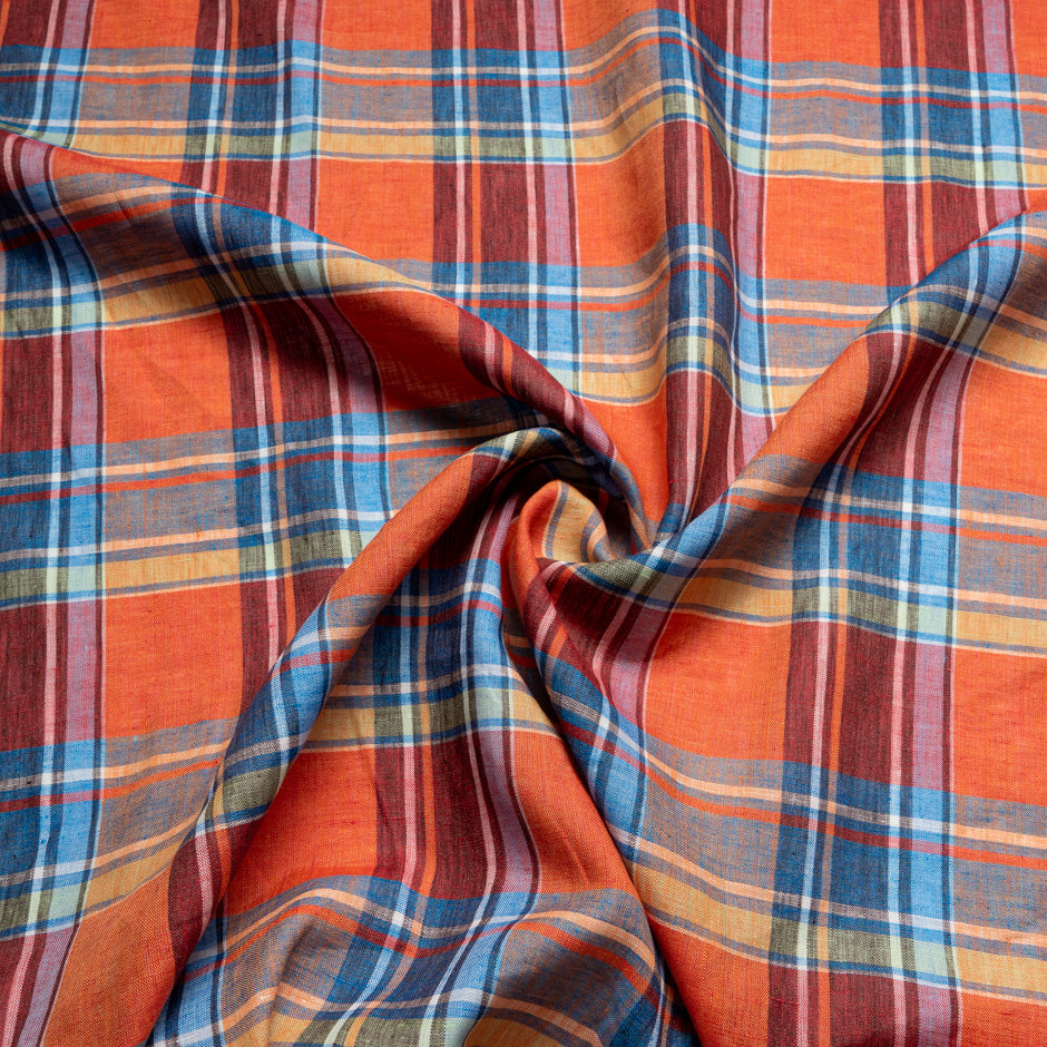 Multi & Orange Checkered Pure Linen