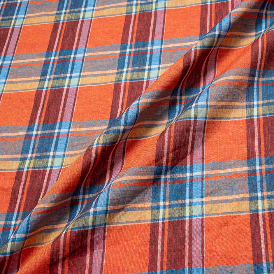 Multi & Orange Checkered Pure Linen