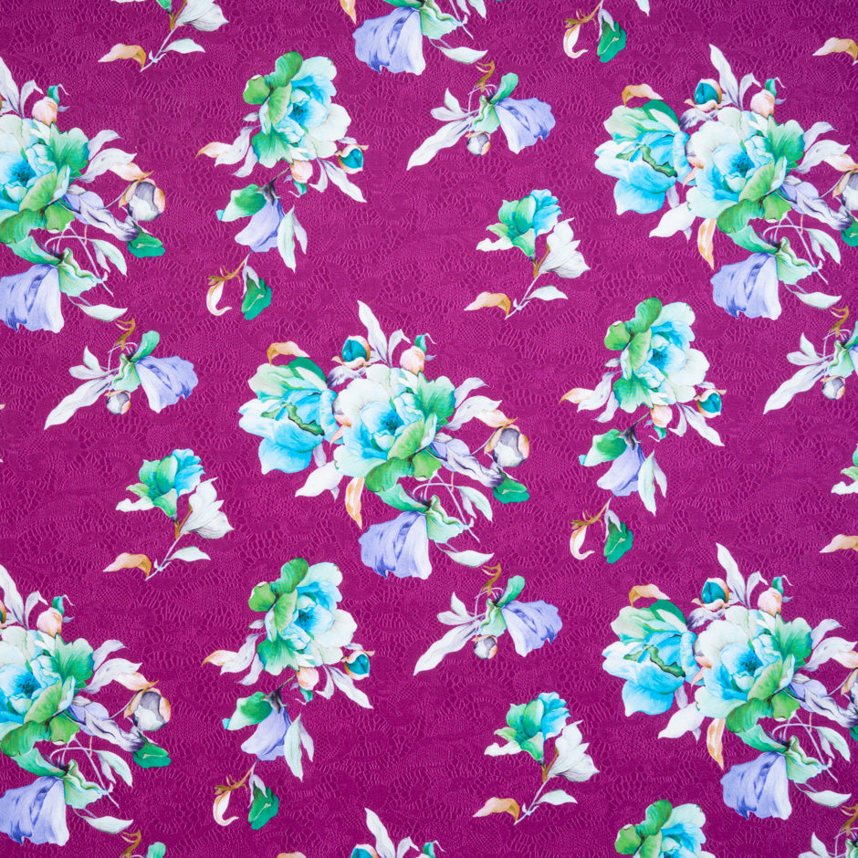 Multi Floral & Lace Printed Magenta Cotton