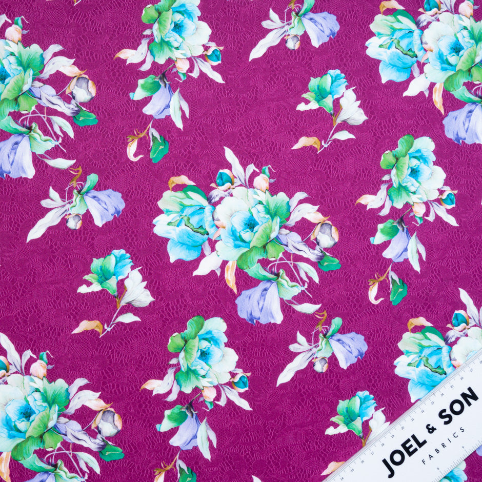 Multi Floral & Lace Printed Magenta Cotton
