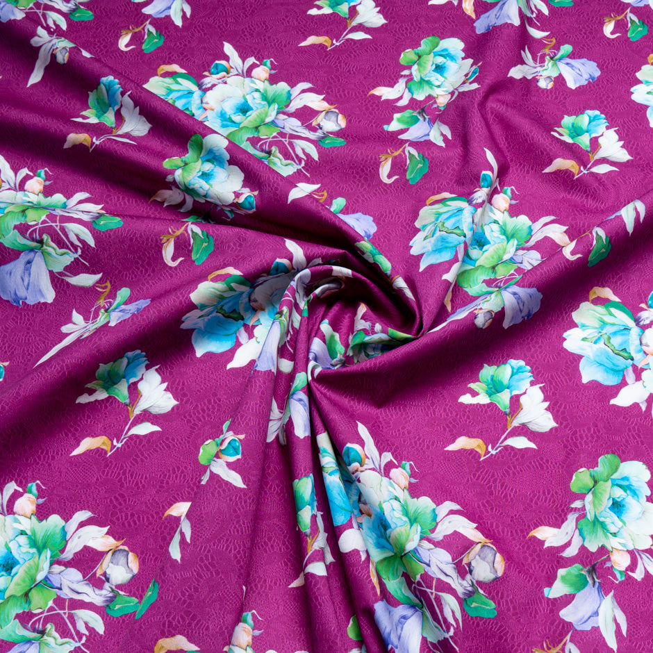 Multi Floral & Lace Printed Magenta Cotton
