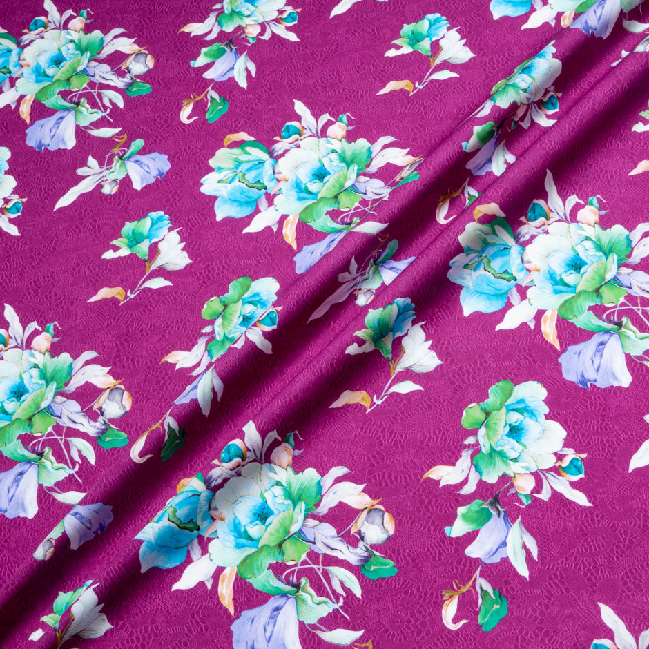 Multi Floral & Lace Printed Magenta Cotton
