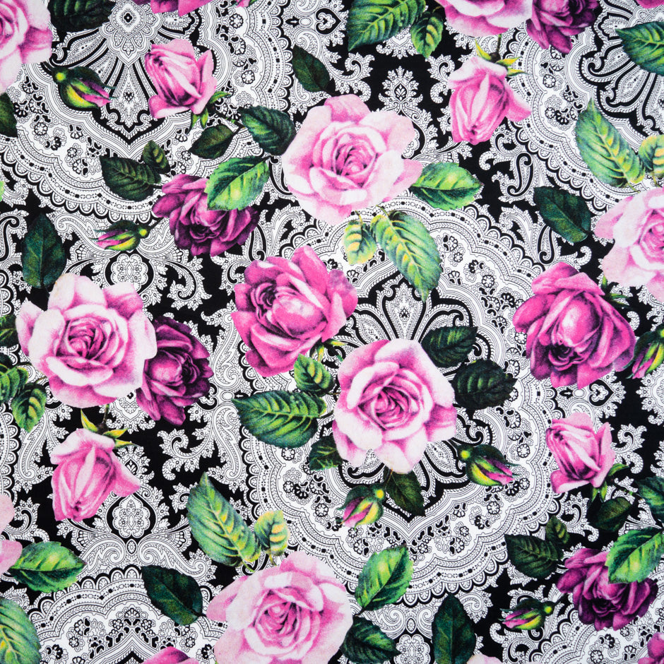 Fuchsia Pink Rose Printed Superfine Cotton
